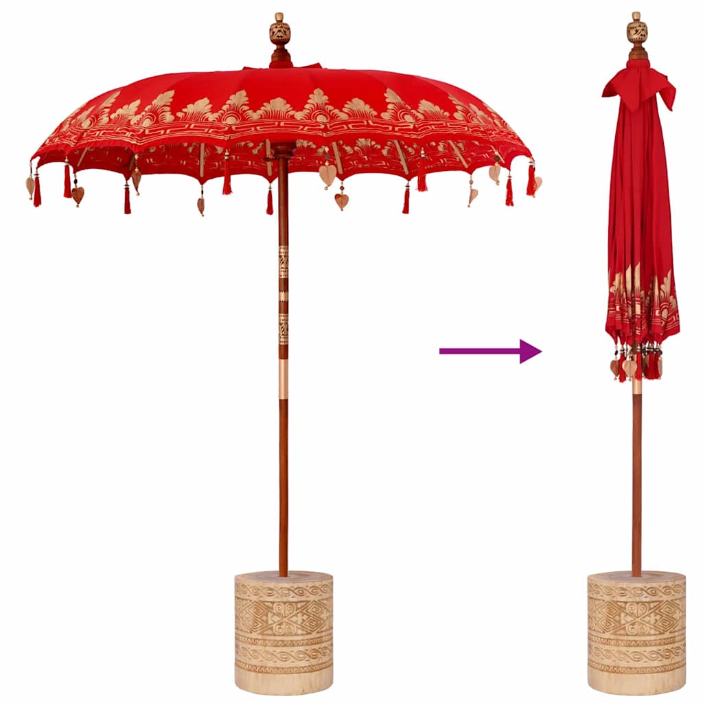 vidaXL Baliński Parasol z Bazą Czerwony 185 x 185 x 260 cm
