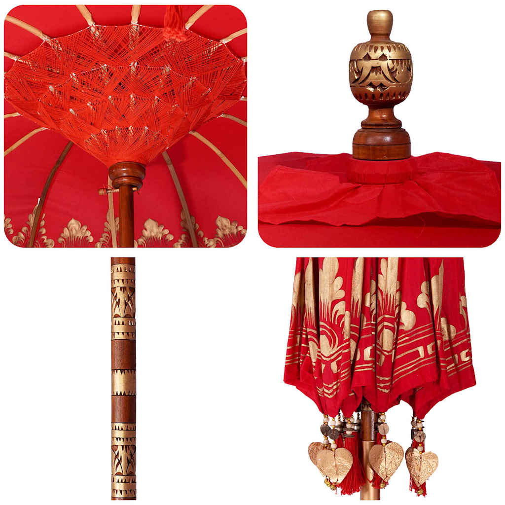 vidaXL Baliński Parasol z Bazą Czerwony 185 x 185 x 260 cm