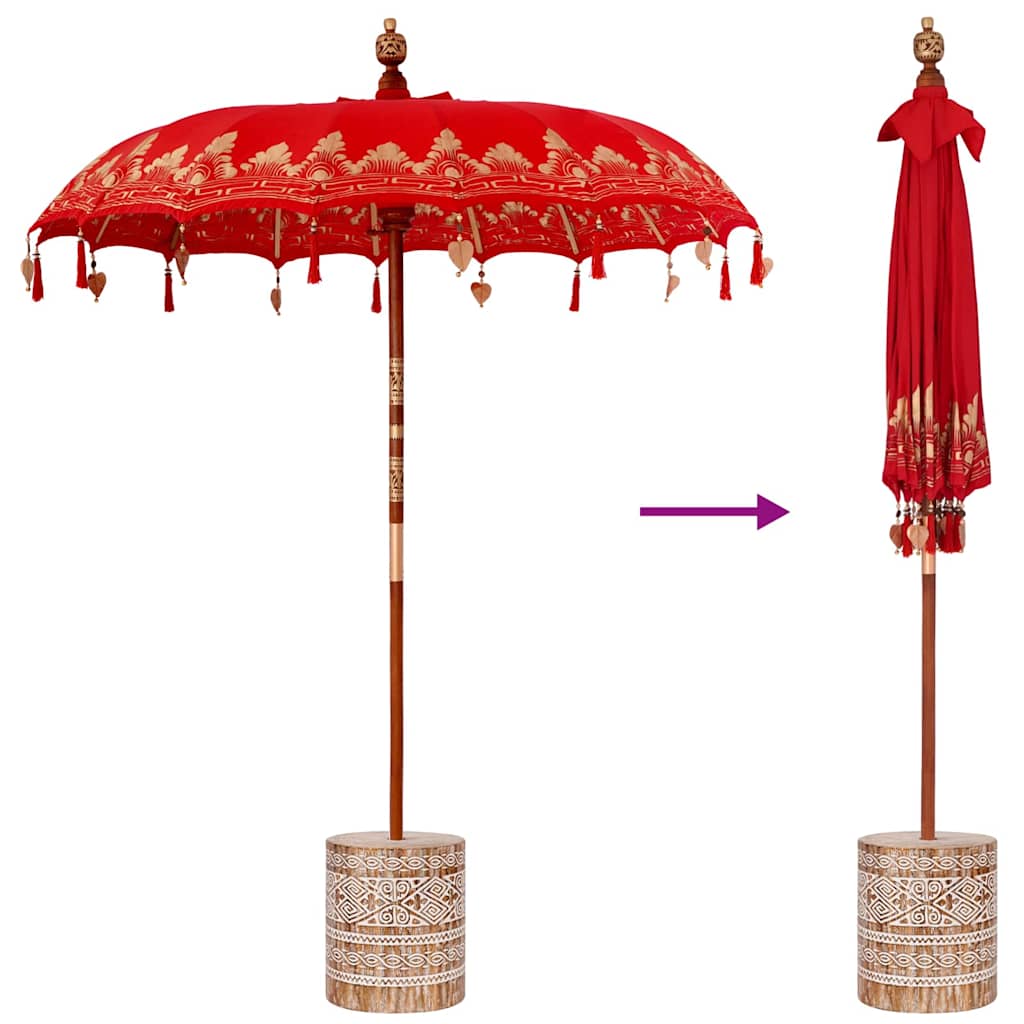 vidaXL Baliński Parasol z Bazą Czerwony 185 x 185 x 260 cm