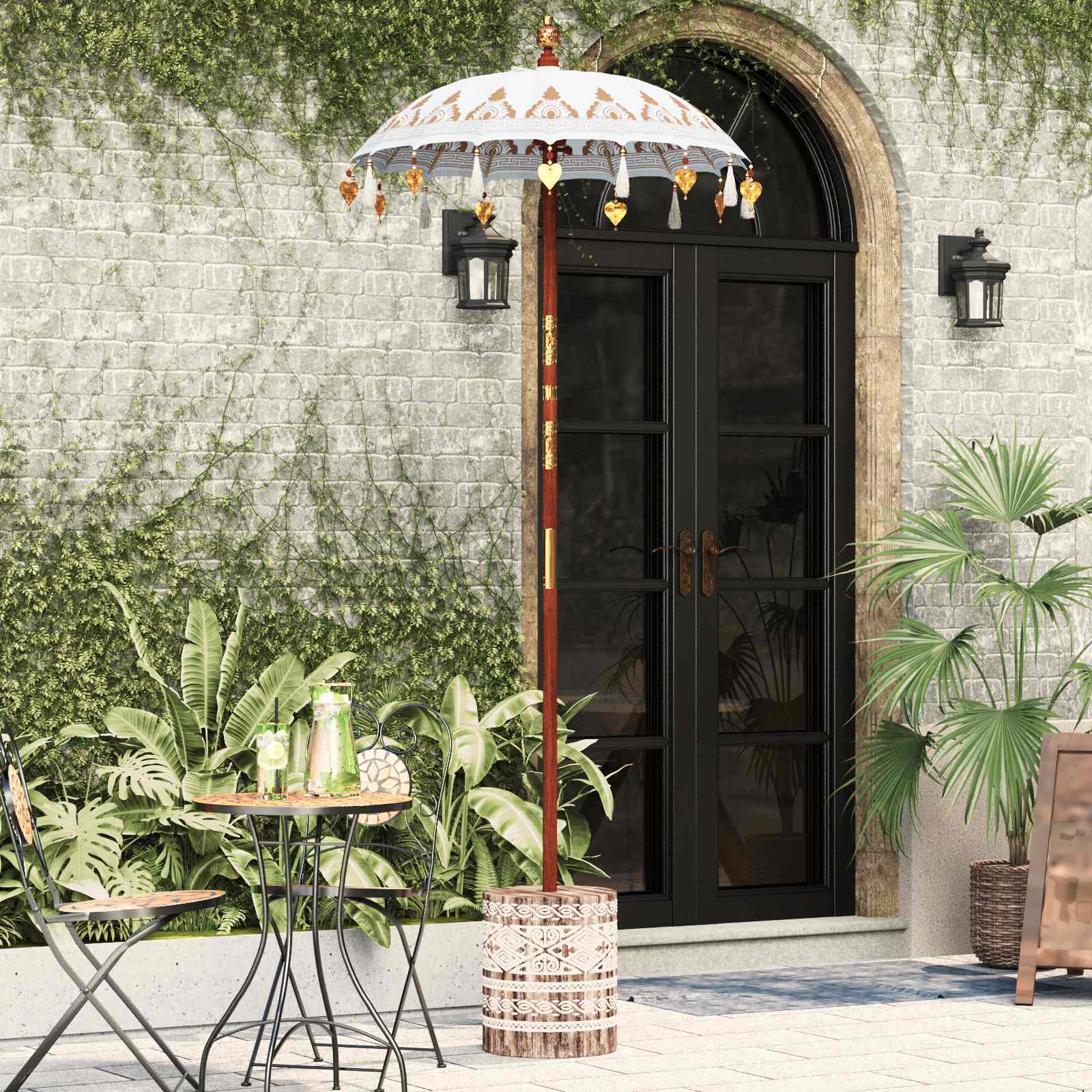 vidaXL Baliński Parasol z Bazą Kremowy 95 x 95 x 260 cm