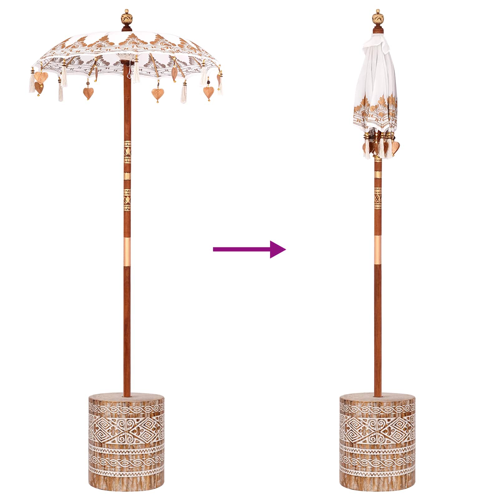 vidaXL Baliński Parasol z Bazą Kremowy 95 x 95 x 260 cm