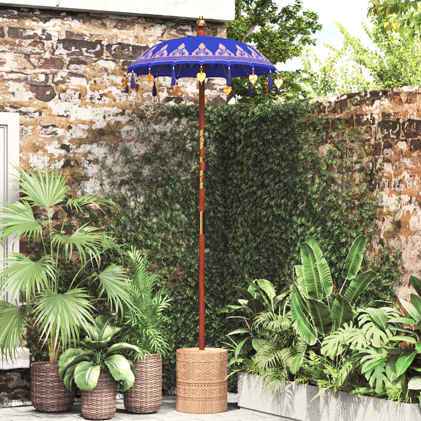 vidaXL Baliński Parasol z Bazą Niebieski 95 x 95 x 260 cm