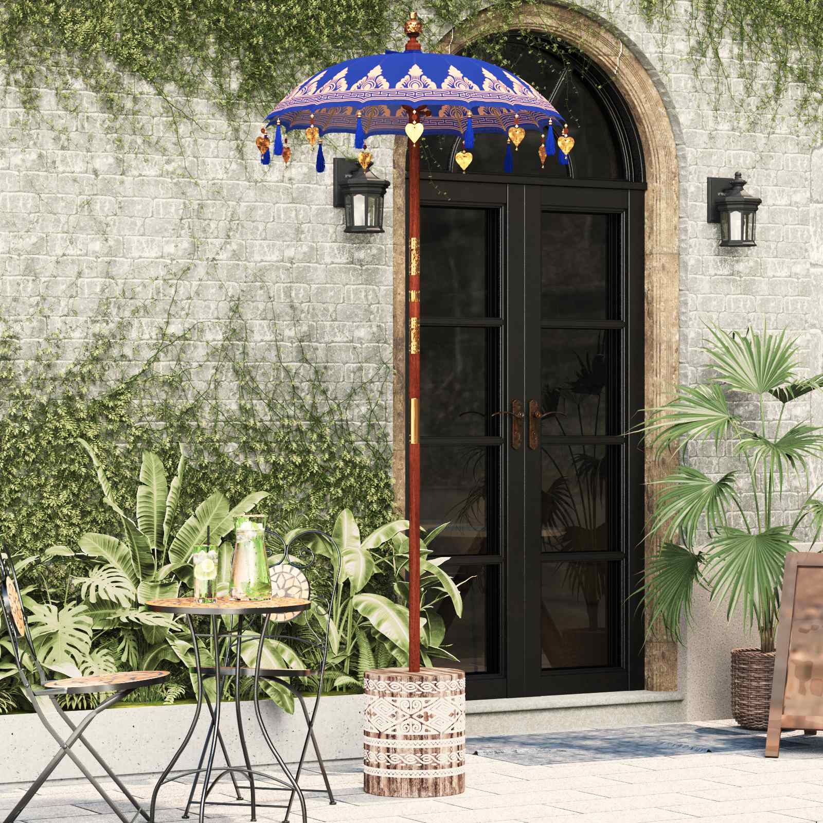 vidaXL Baliński Parasol z Bazą Niebieski 95 x 95 x 260 cm