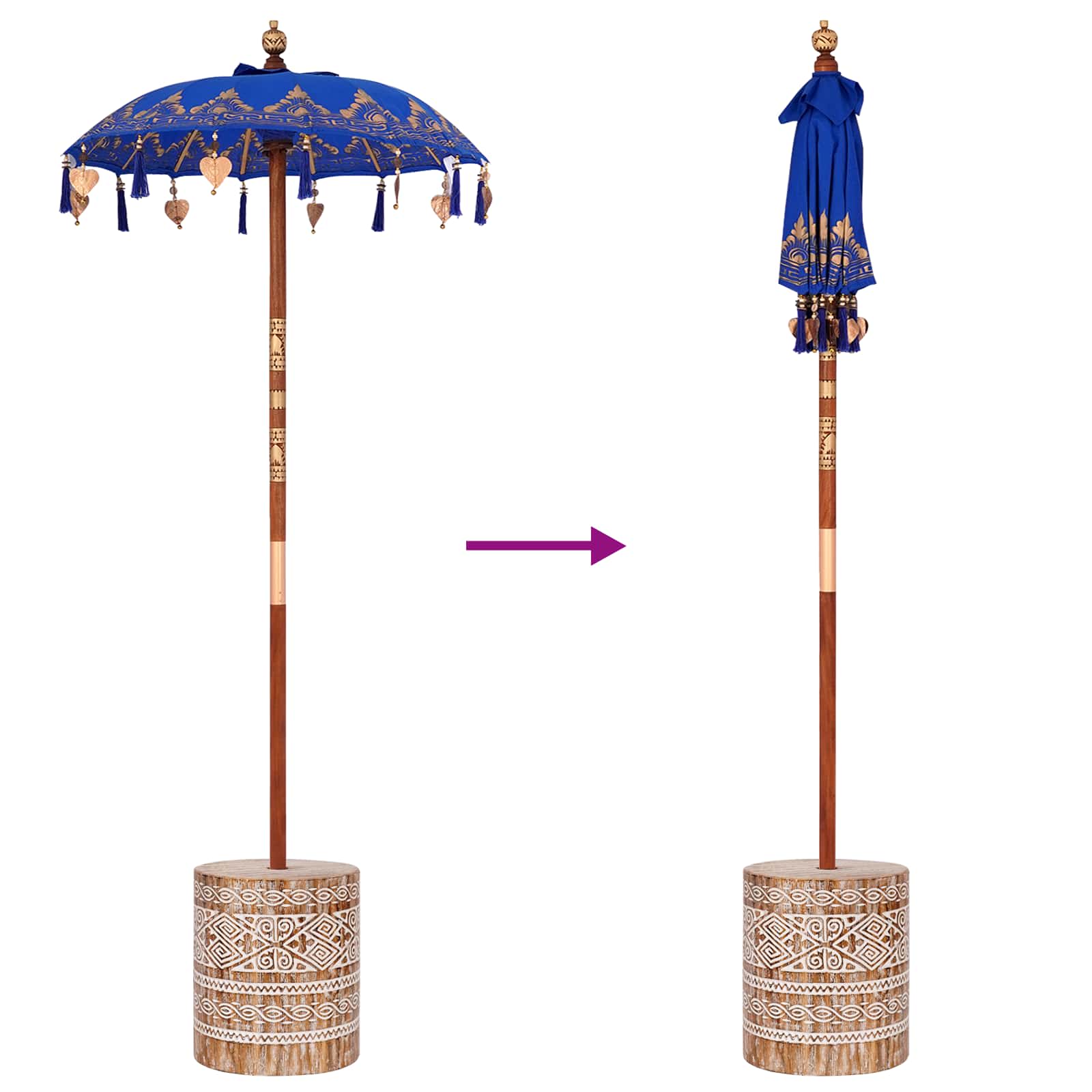 vidaXL Baliński Parasol z Bazą Niebieski 95 x 95 x 260 cm