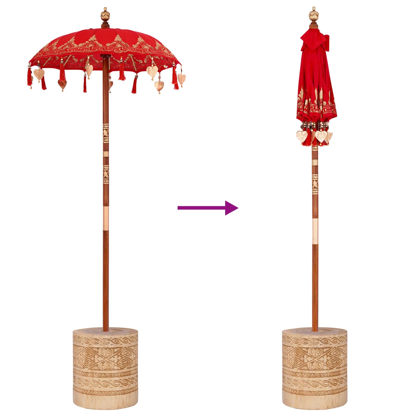 vidaXL Baliński Parasol z Bazą Czerwony 95 x 95 x 260 cm