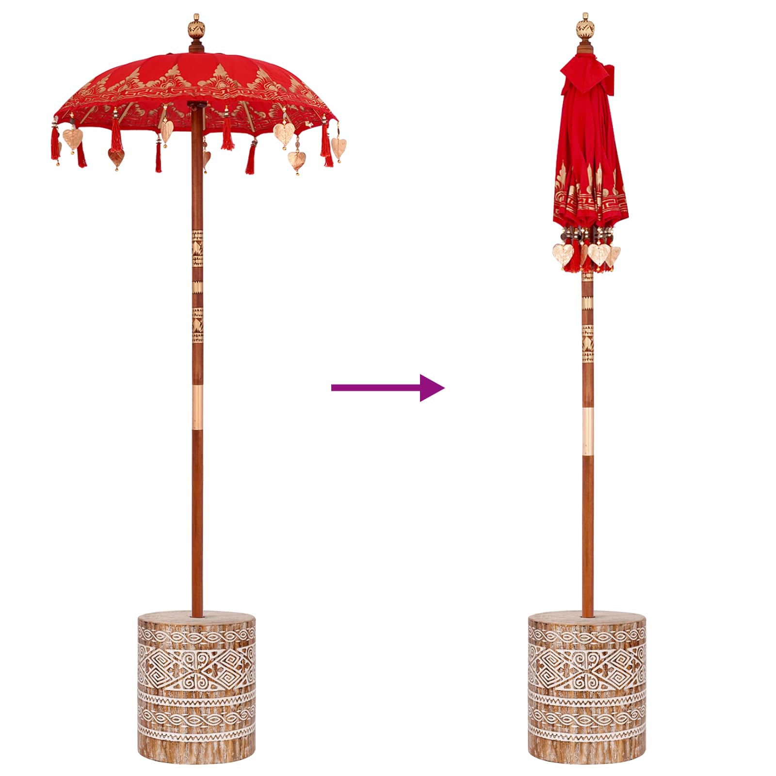 vidaXL Baliński Parasol z Bazą Czerwony 95 x 95 x 260 cm