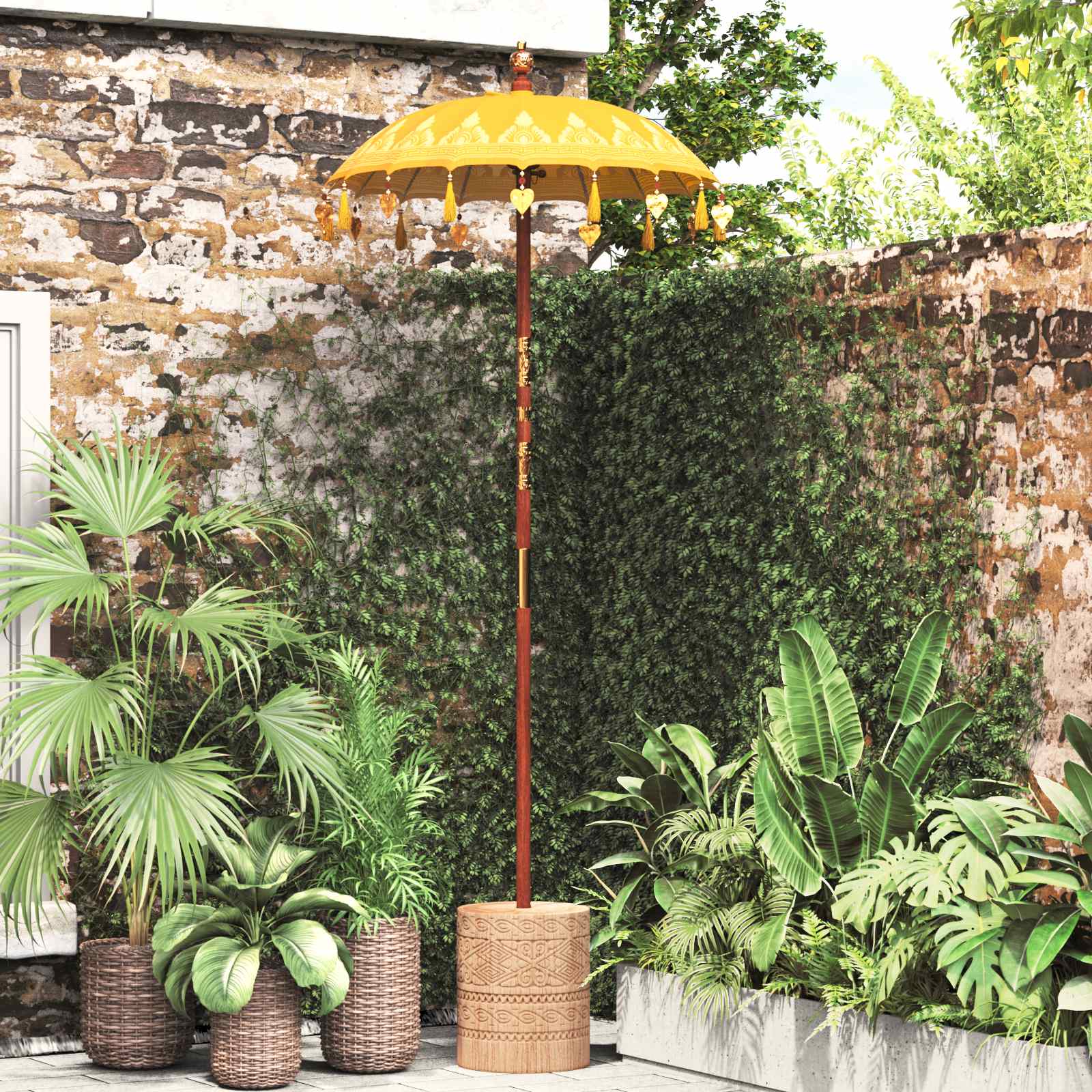 vidaXL Baliński Parasol z Bazą Żółty 95 x 95 x 260 cm