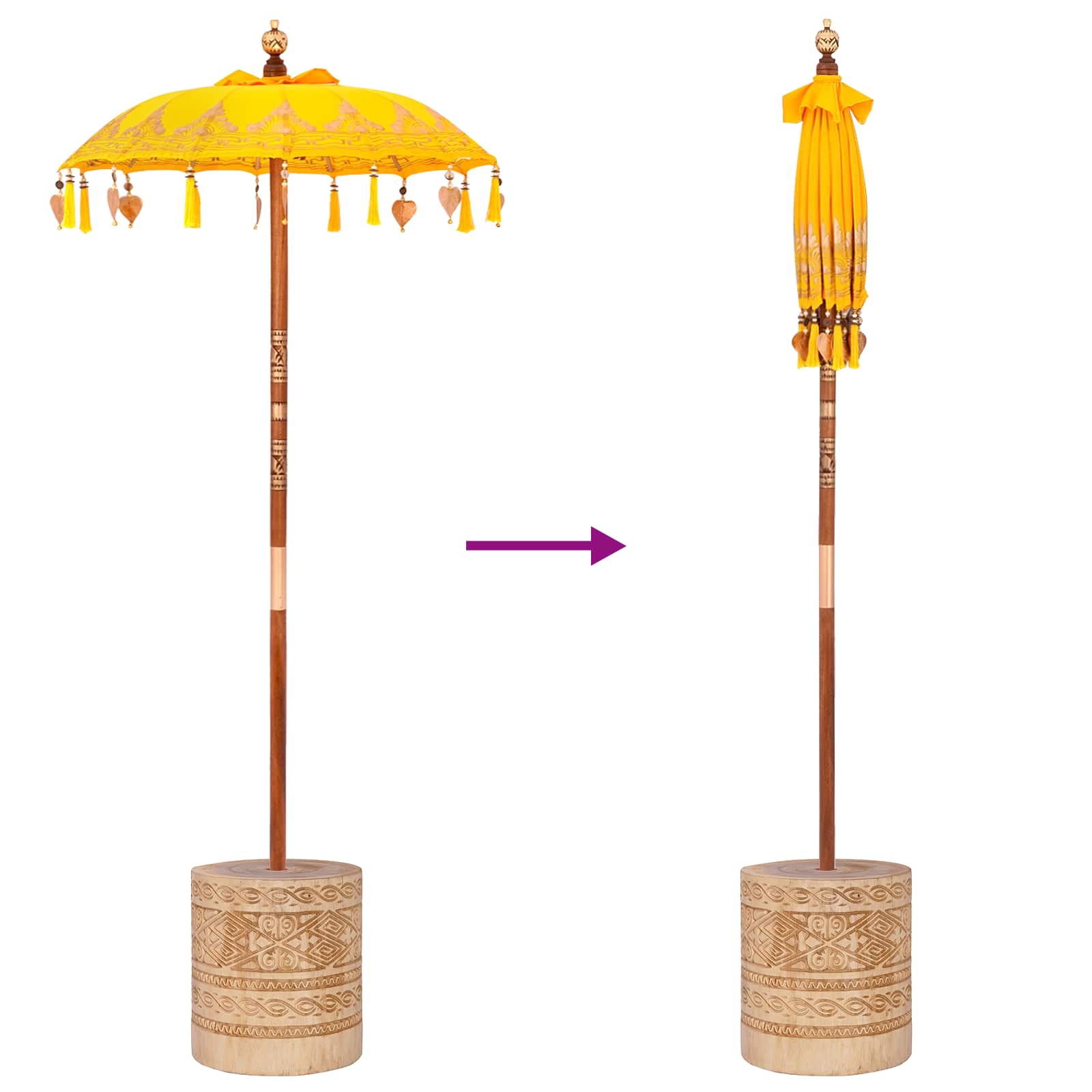 vidaXL Baliński Parasol z Bazą Żółty 95 x 95 x 260 cm