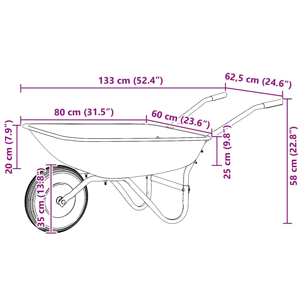 vidaXL Wózek Srebrny i czarny 133 x 62,5 x 58 cm Stal