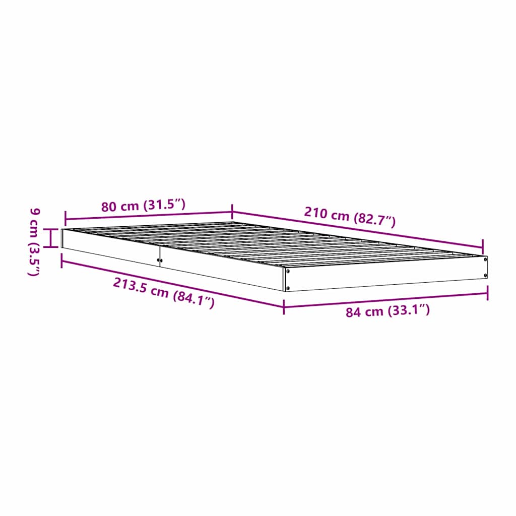 vidaXL Stelaż łóżkowy Biały 80 x 210 cm Lite drewno sosnowe