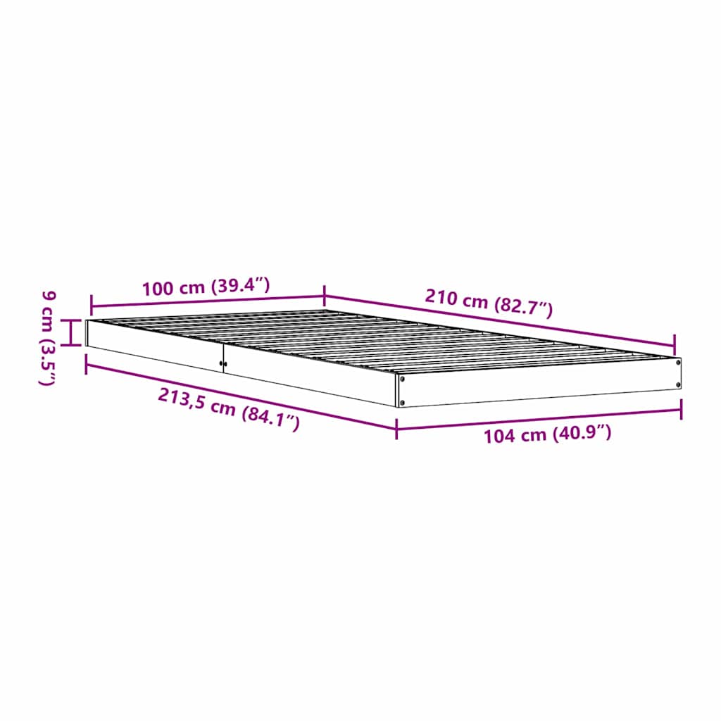 vidaXL Stelaż łóżkowy Naturalny 213,5 x 104 x 9 cm Lite drewno sosnowe