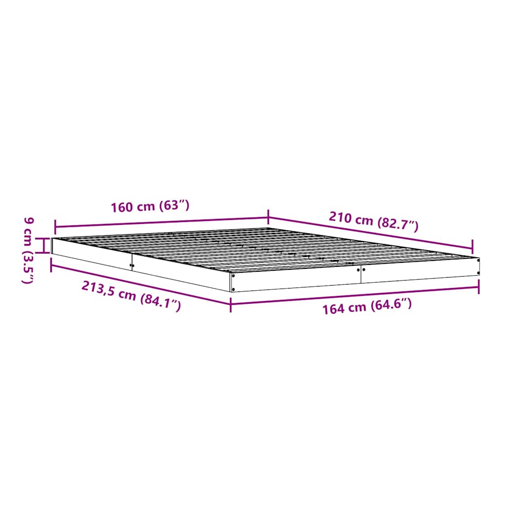 vidaXL Stelaż łóżkowy Biały 160 x 210 cm Lite drewno sosnowe