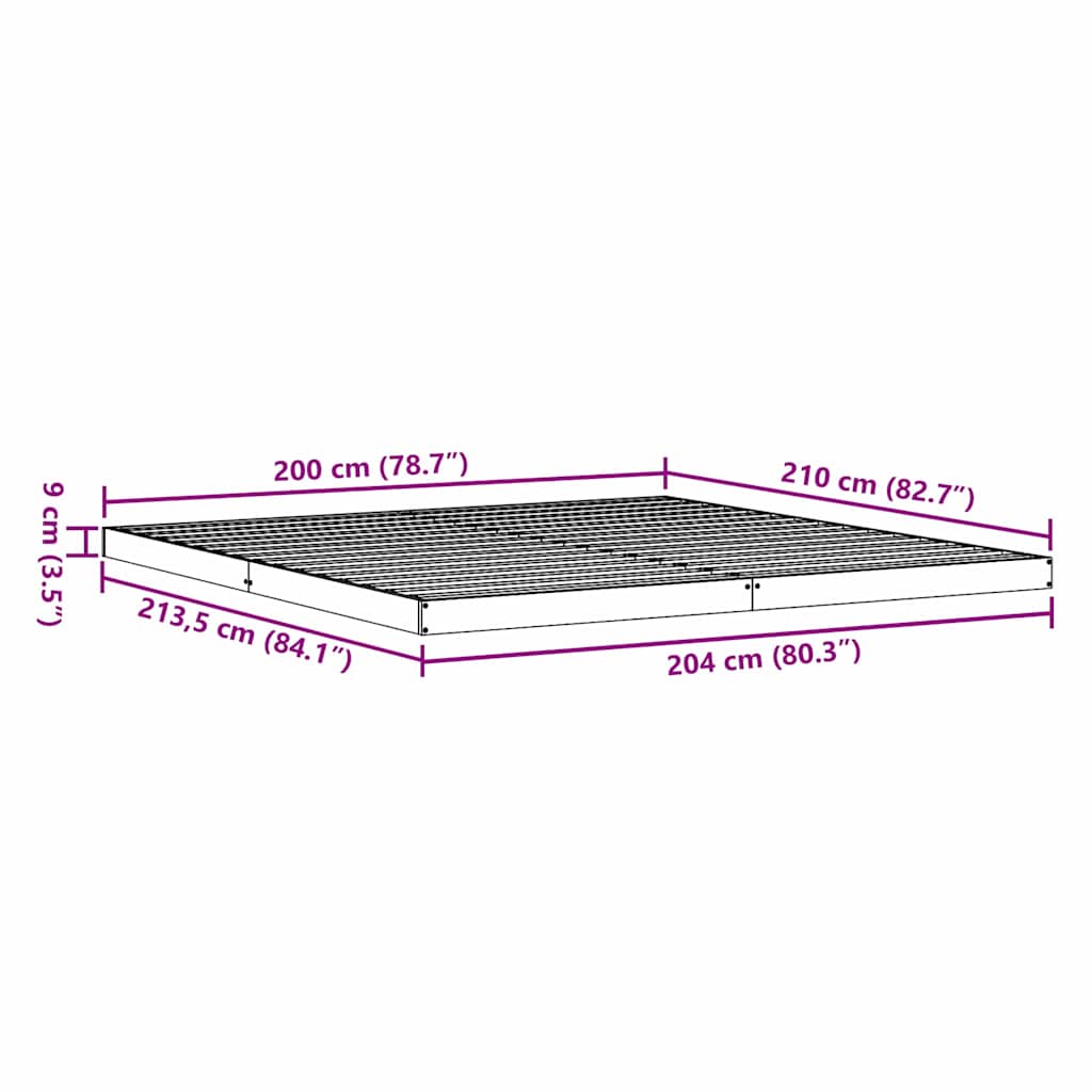 vidaXL Stelaż łóżkowy Naturalny 213,5 x 204 x 9 cm Lite drewno sosnowe