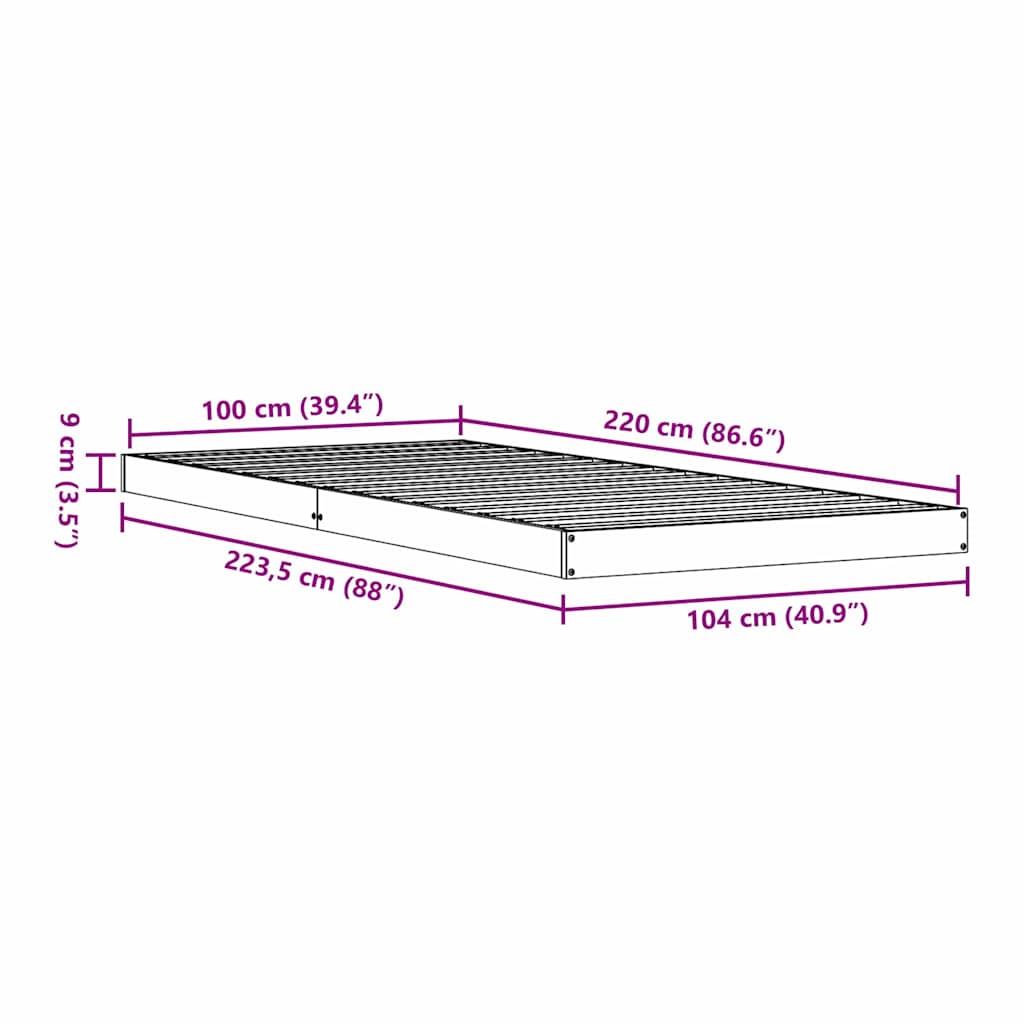 vidaXL Stelaż łóżkowy Naturalny 100 x 220 cm Lite drewno sosnowe