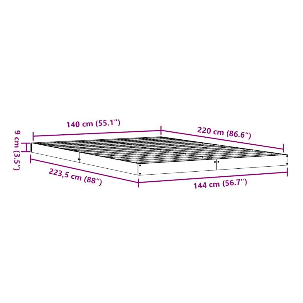 vidaXL Stelaż łóżkowy Biały 140 x 220 cm Lite drewno sosnowe