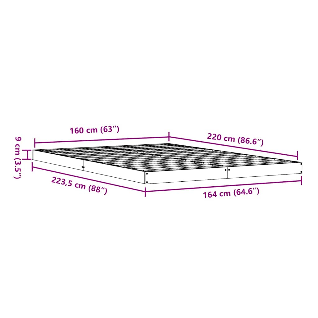 vidaXL Stelaż łóżkowy Biały 160 x 220 cm Lite drewno sosnowe