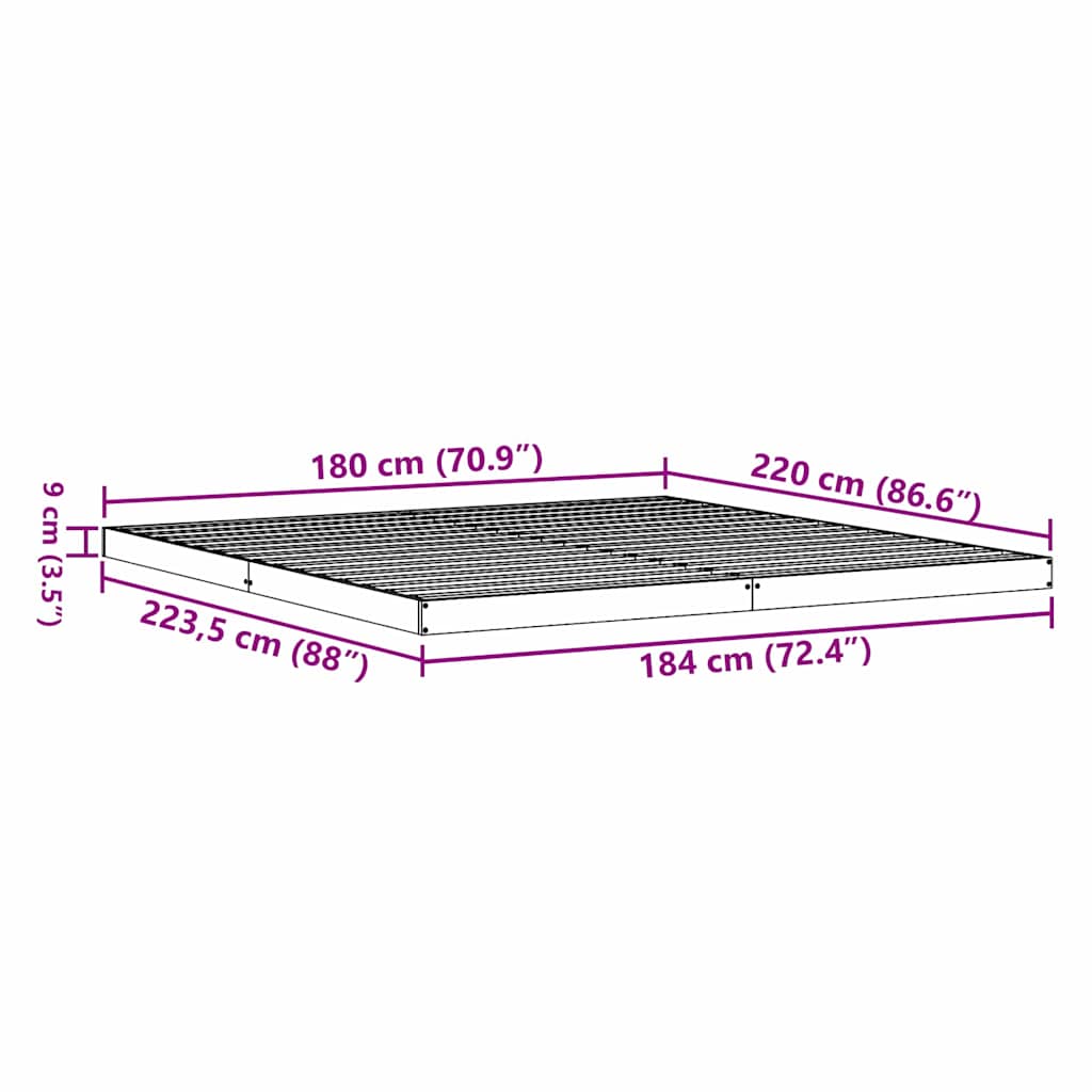 vidaXL Stelaż łóżkowy Biały 180 x 220 cm Lite drewno sosnowe