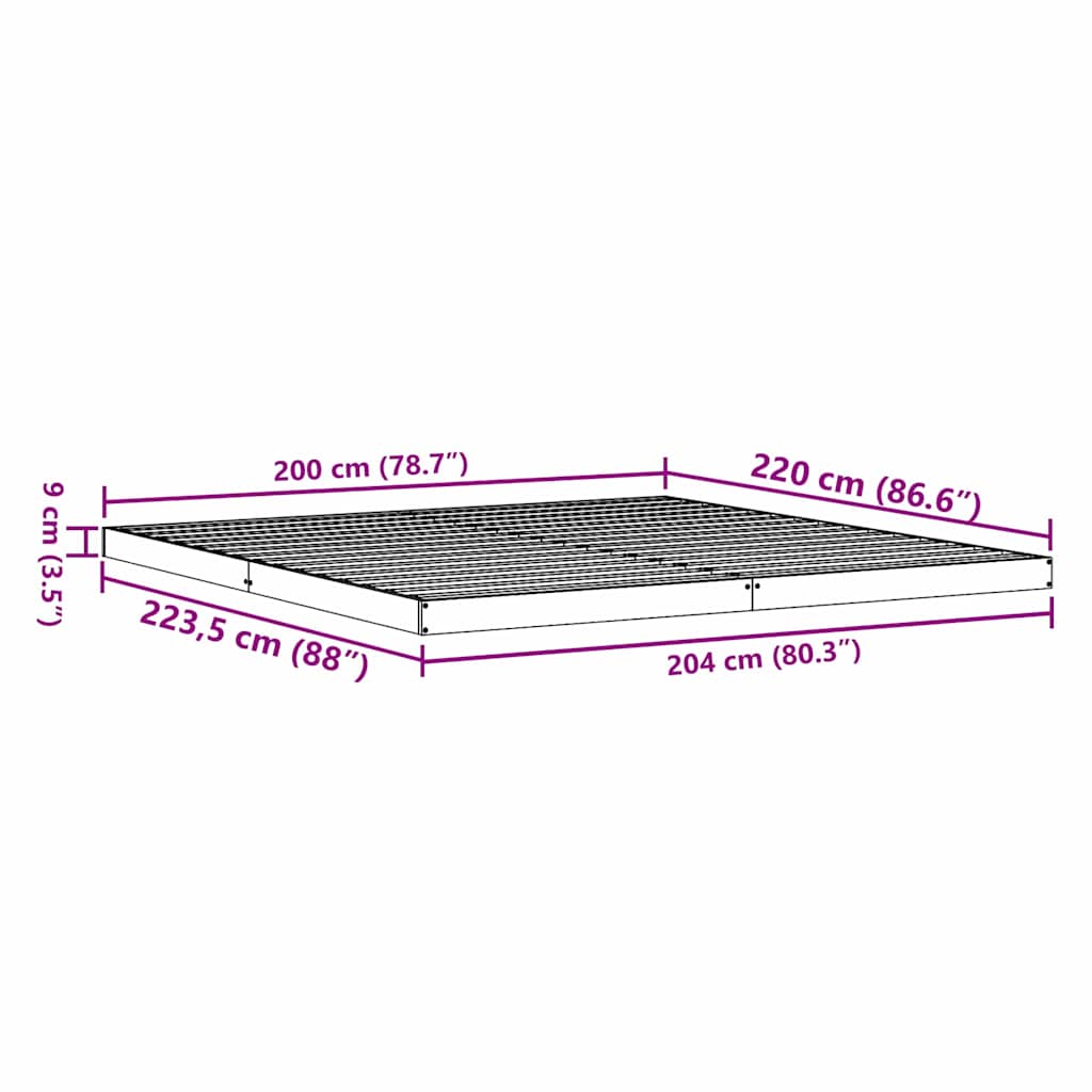vidaXL Stelaż łóżkowy Biały 200 x 220 cm Lite drewno sosnowe