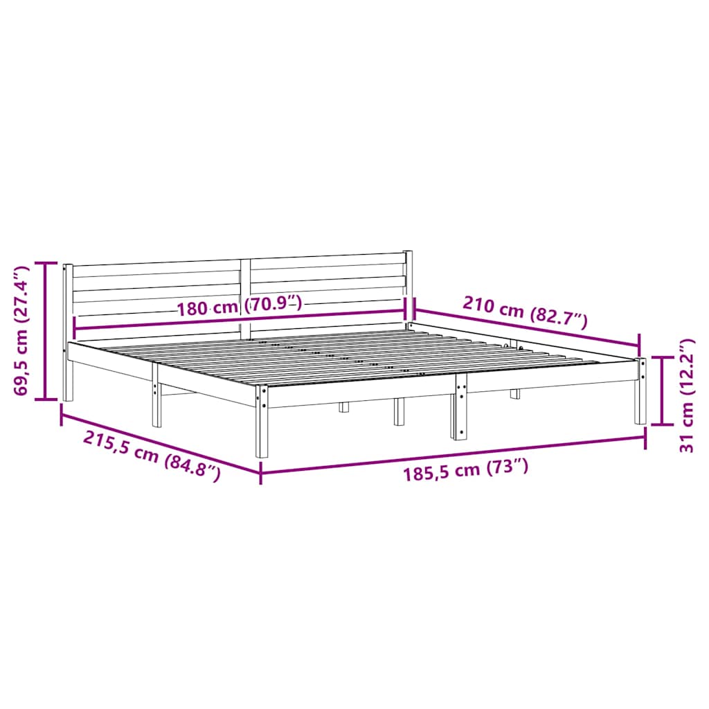 vidaXL Ramka łóżka Brązowy 215,5 x 185,5 x 69,5 cm Lite drewno sosnowe