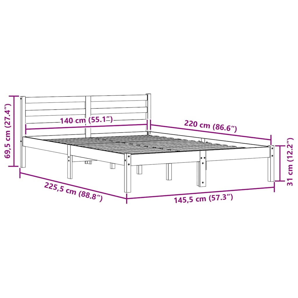 vidaXL Ramka łóżka Brązowy 225,5 x 145,5 x 69,5 cm Lite drewno sosnowe