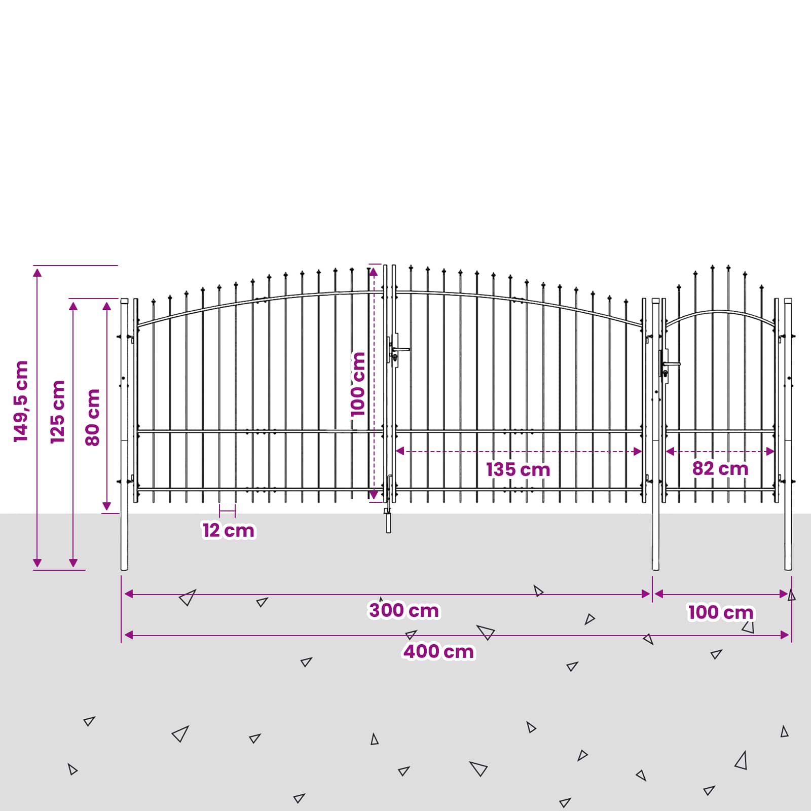 vidaXL Brama ogrodowa Z blokadą Woerden Szary 100 x 400 cm Stal