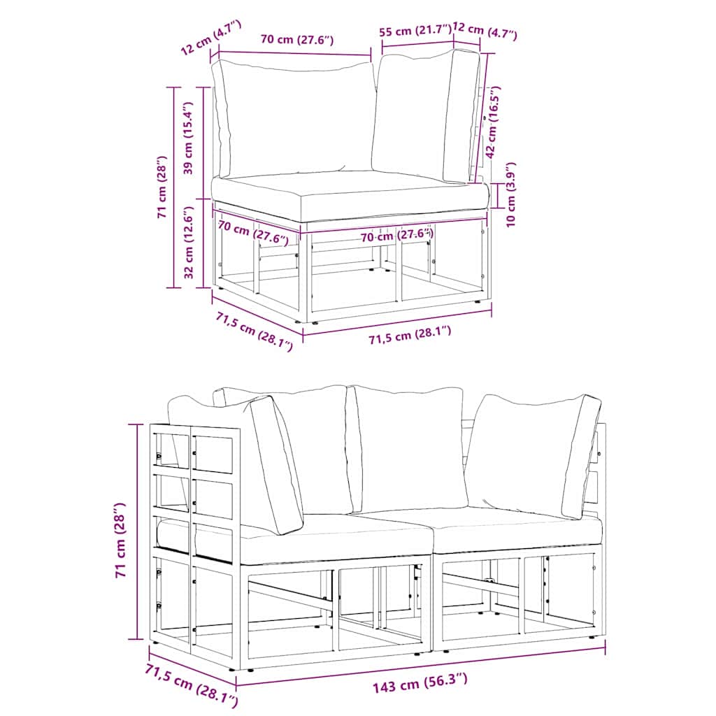 vidaXL Meble Ogrodowe 2 Sztuka Czarny i antracyt 71,5 x 71,5 x71 cm