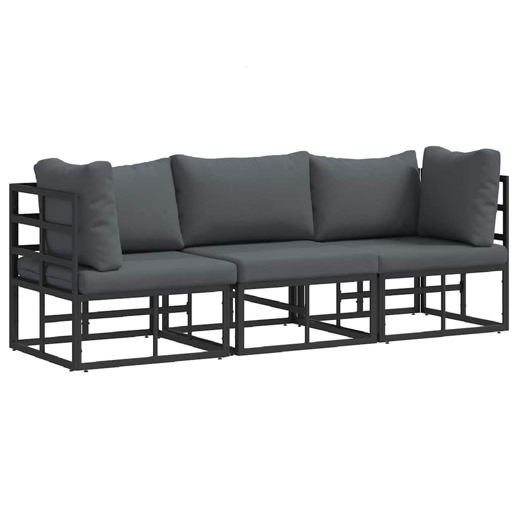 vidaXL Meble Ogrodowe z poduszką 3 Sztuka Czarny i antracyt Metal