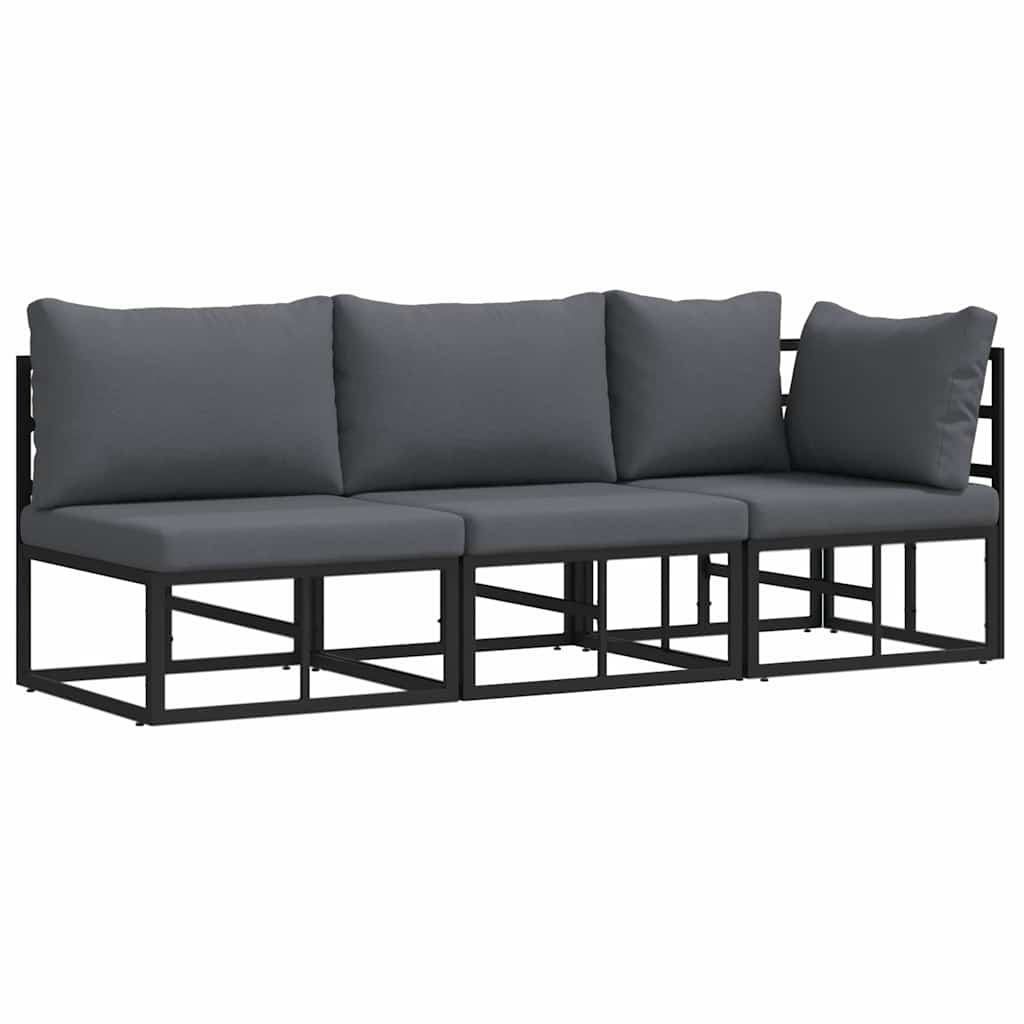 vidaXL Meble Ogrodowe z poduszką 3 Sztuka Czarny i antracyt Metal