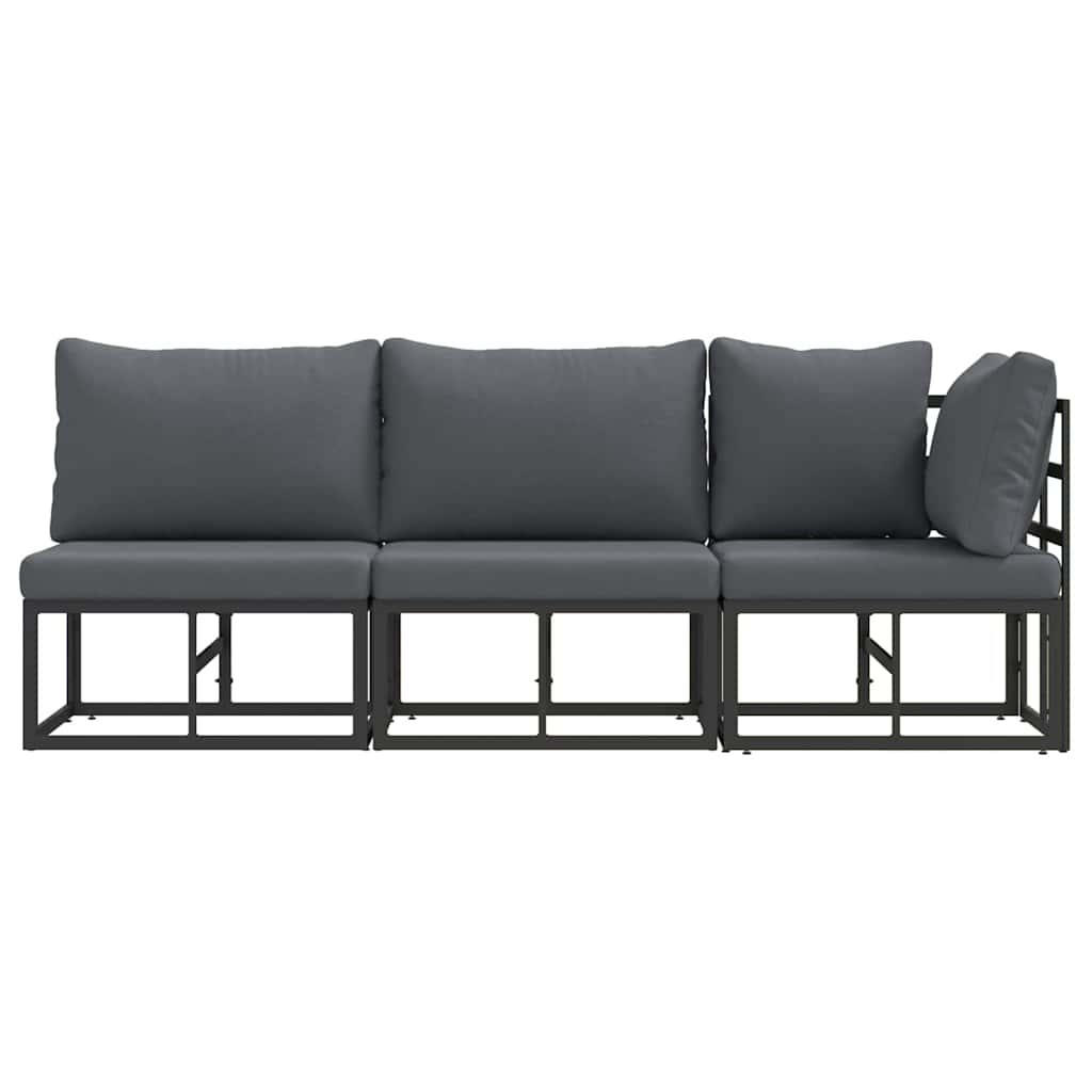 vidaXL Meble Ogrodowe z poduszką 3 Sztuka Czarny i antracyt Metal