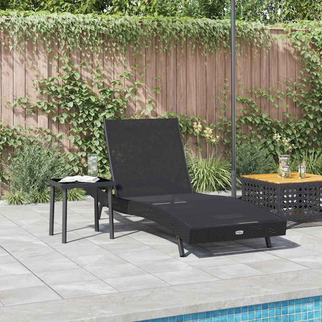 vidaXL Leżak 2 pcs Czarny polirattan