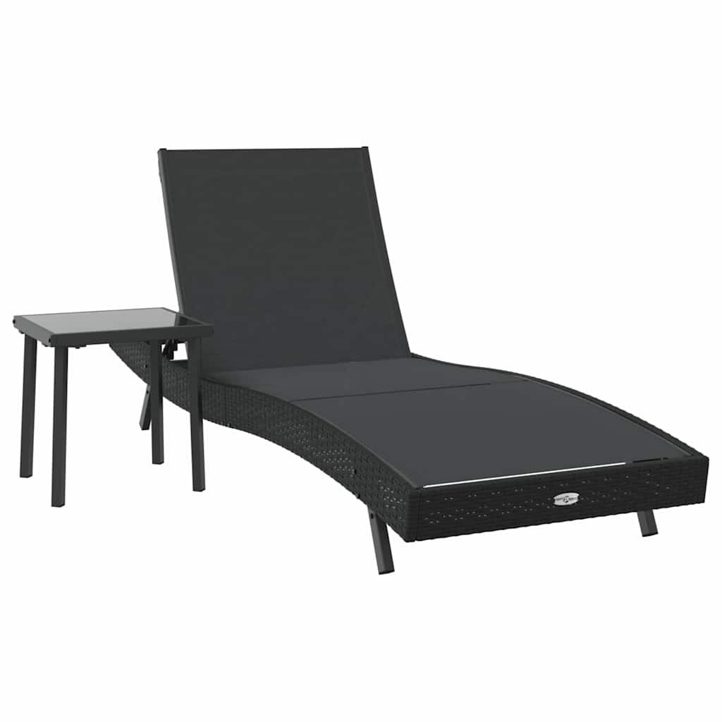 vidaXL Leżak 2 pcs Czarny polirattan