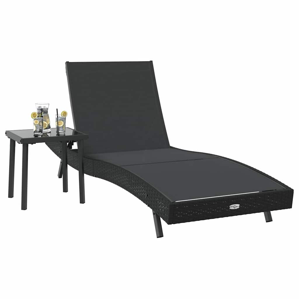 vidaXL Leżak 2 pcs Czarny polirattan