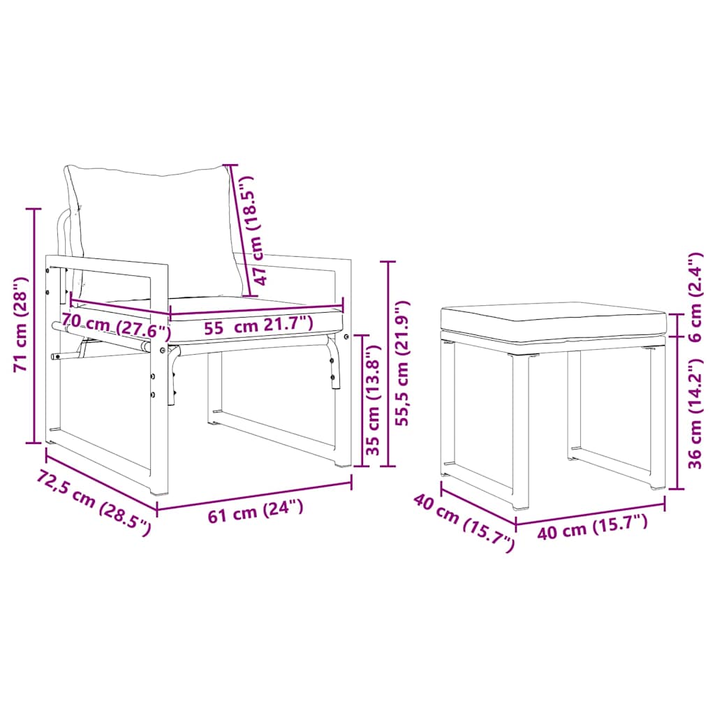 vidaXL Meble ogrodowe 4 pcs 2-Liczba miejsc Jasnoszary Poliester