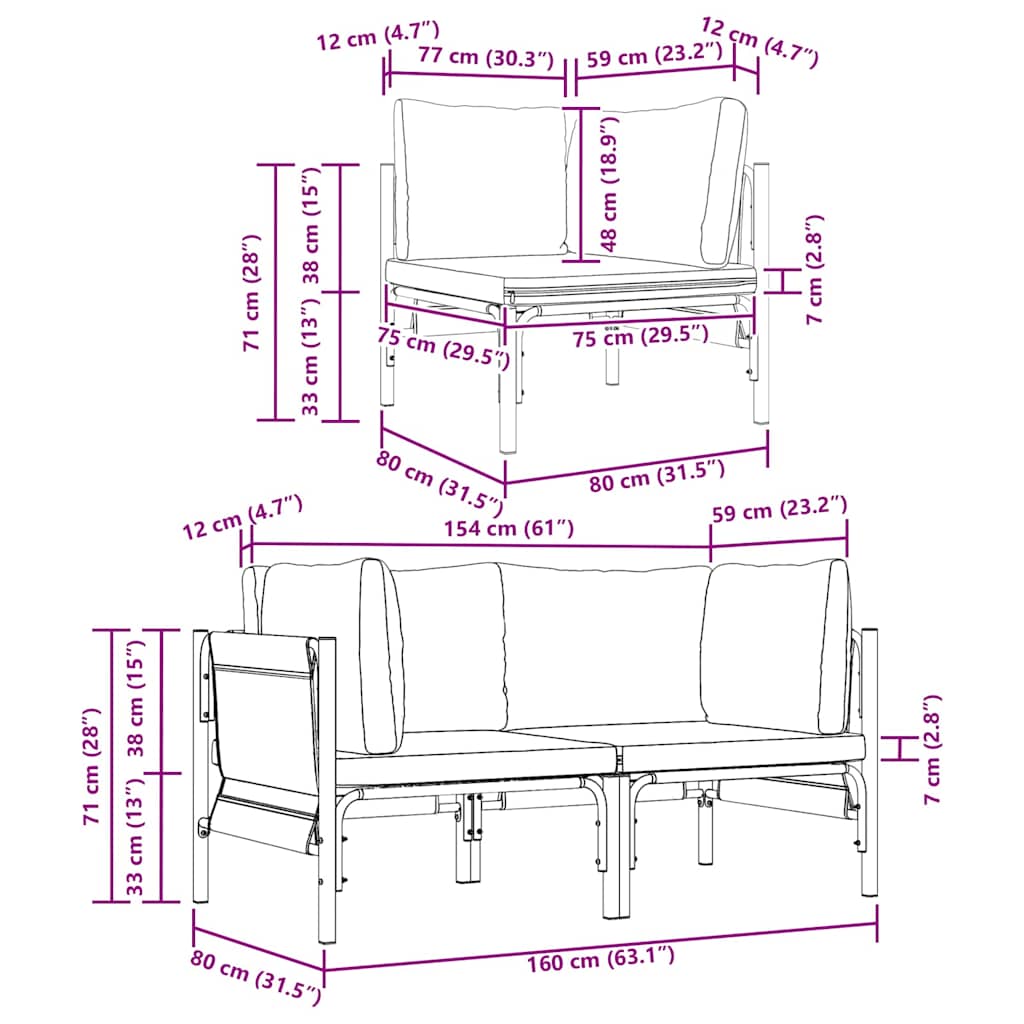 vidaXL Meble Ogrodowe 2 Sztuka Antracyt 80 x 80 x 71 cm Stal