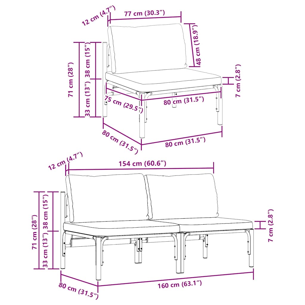 vidaXL Meble Ogrodowe 2 Sztuka Antracyt 80 x 80 x 71 cm Stal