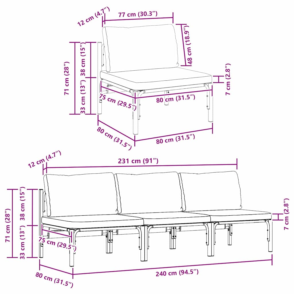 vidaXL Meble Ogrodowe 3 Sztuka Antracyt 80 x 80 x 71 cm Stal