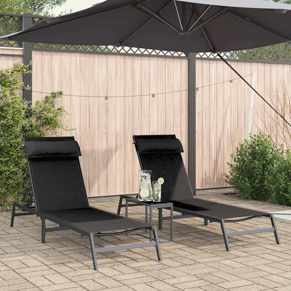 vidaXL Leżaki 2-osoba 3 pcs Czarny i antracyt Stal