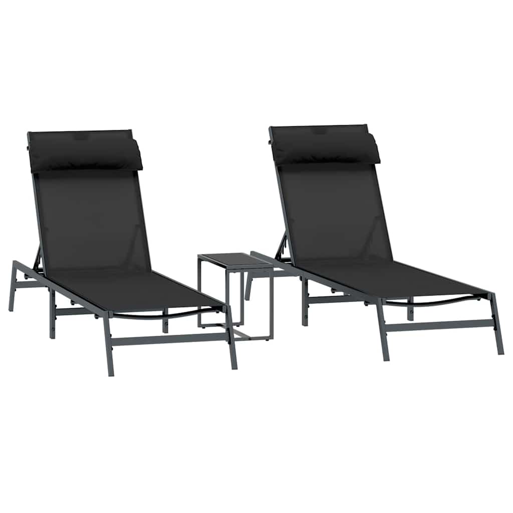 vidaXL Leżaki 2-osoba 3 pcs Czarny i antracyt Stal