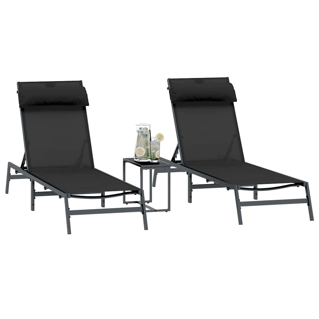 vidaXL Leżaki 2-osoba 3 pcs Czarny i antracyt Stal
