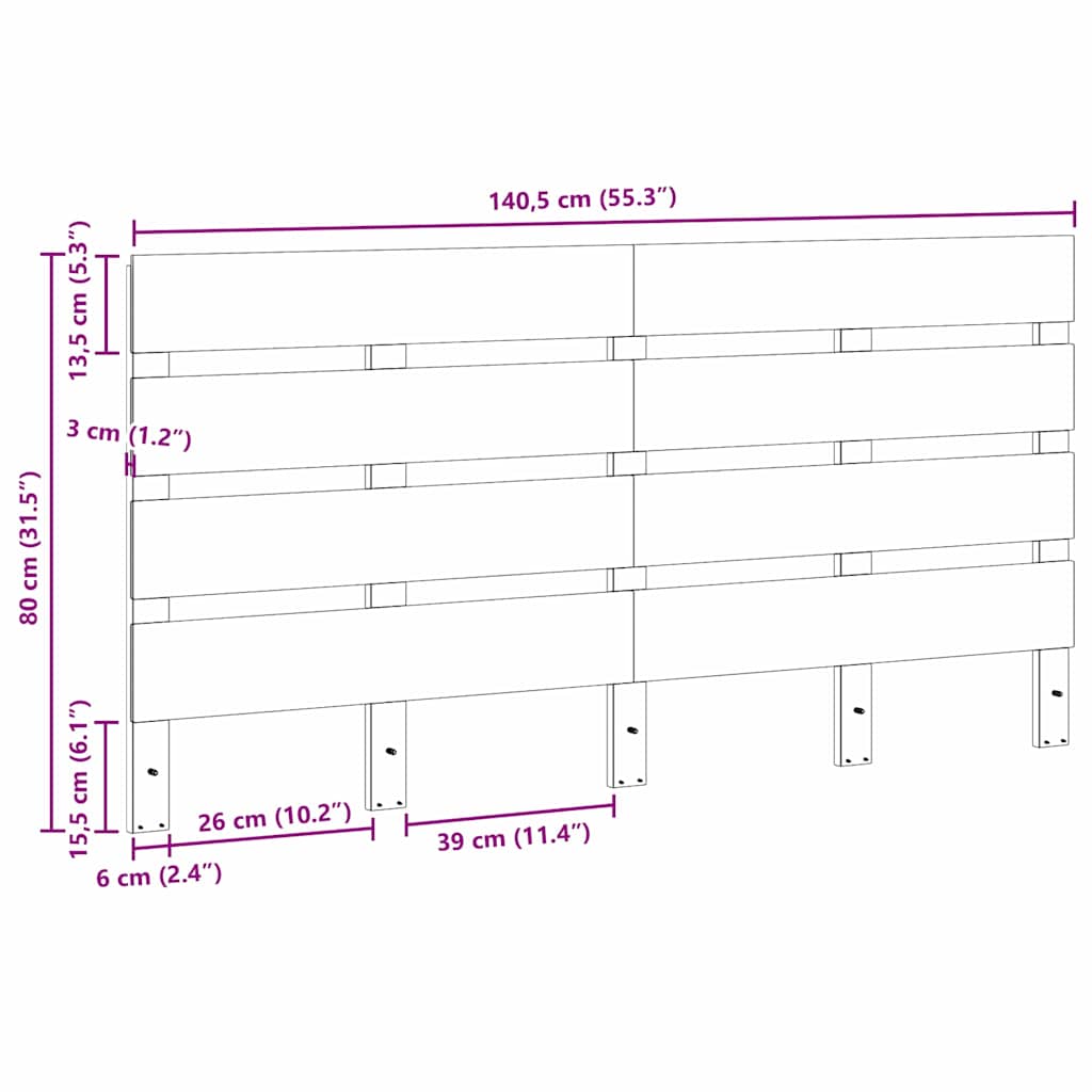 vidaXL Zagłówek Brązowy 140,5 x 3 x 80 cm Lite drewno sosnowe