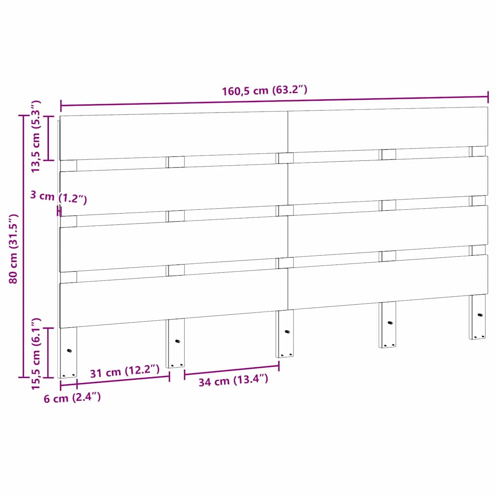 vidaXL Zagłówek Woskowy Brąz 160,5 x 3 x 80 cm Lite drewno sosnowe