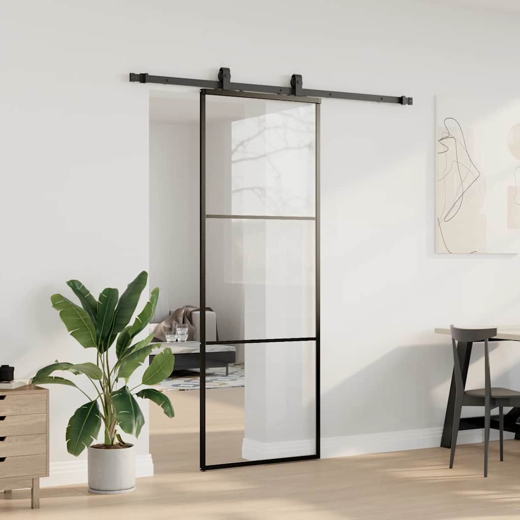vidaXL Drzwi przesuwne z zestawem okuć czarne 76x205 cm ESG szkło