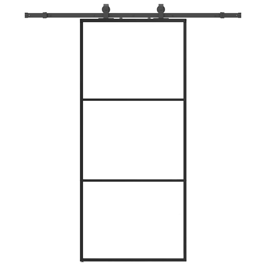 vidaXL Drzwi przesuwne z zestawem okuć czarne 90x205 cm ESG szkło