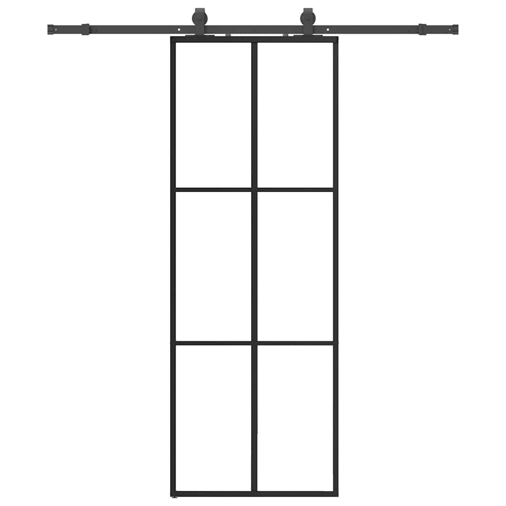 vidaXL Drzwi przesuwne z zestawem okuć czarne 76x205 cm ESG szkło
