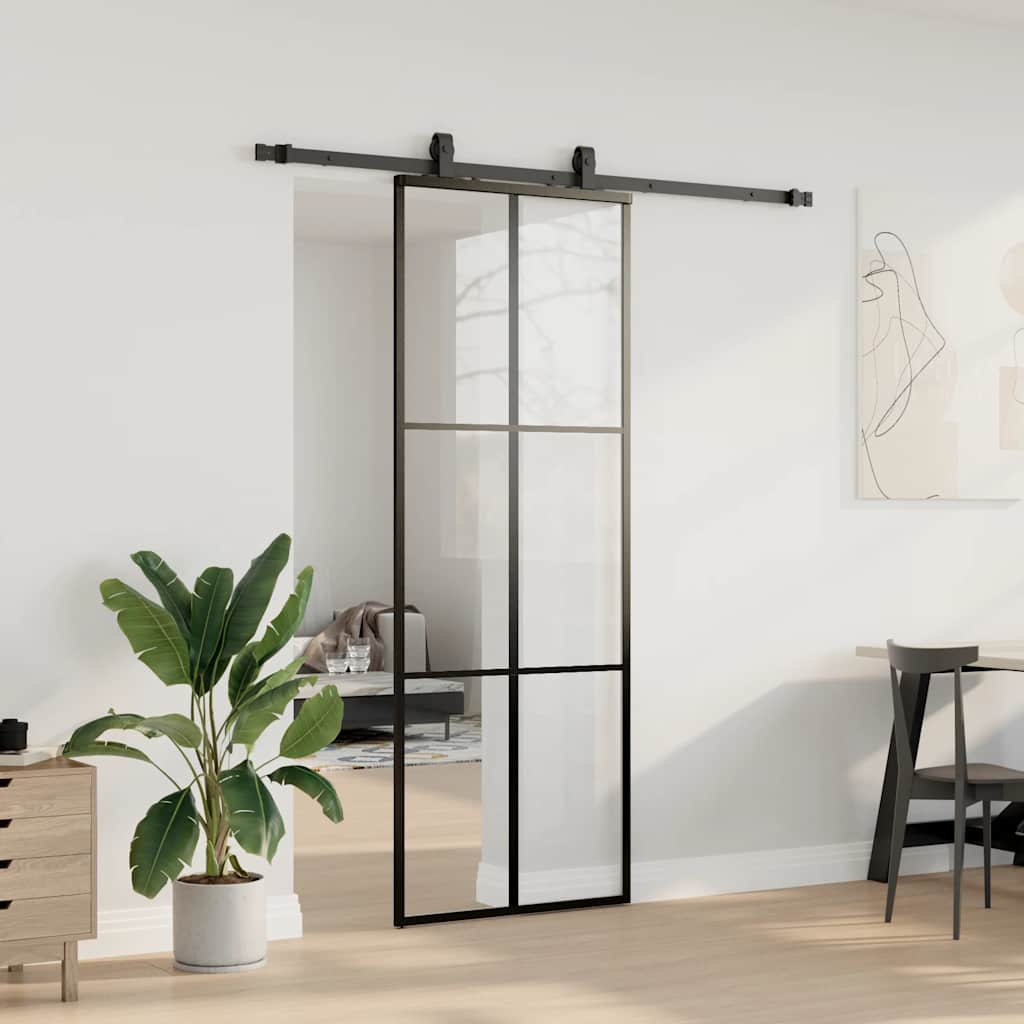 vidaXL Drzwi przesuwne z zestawem okuć czarne 76x205 cm ESG szkło