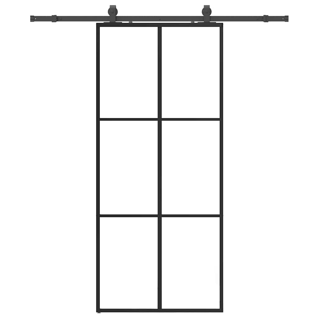 vidaXL Drzwi przesuwne z zestawem okuć czarne 90x205 cm ESG szkło