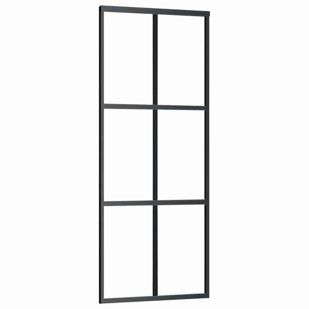 vidaXL Drzwi przesuwne z zestawem okuć czarne 90x205 cm ESG szkło