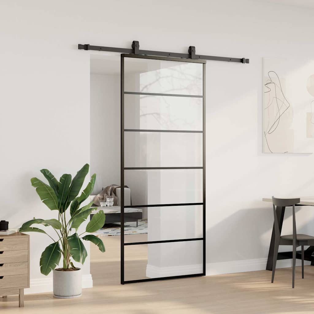 vidaXL Drzwi przesuwne z zestawem okuć czarne 90x205 cm ESG szkło