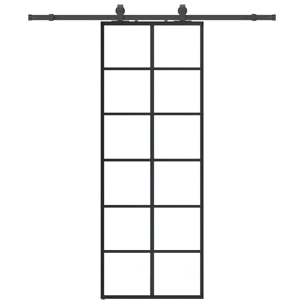 vidaXL Drzwi przesuwne z zestawem okuć czarne 76x205 cm ESG szkło