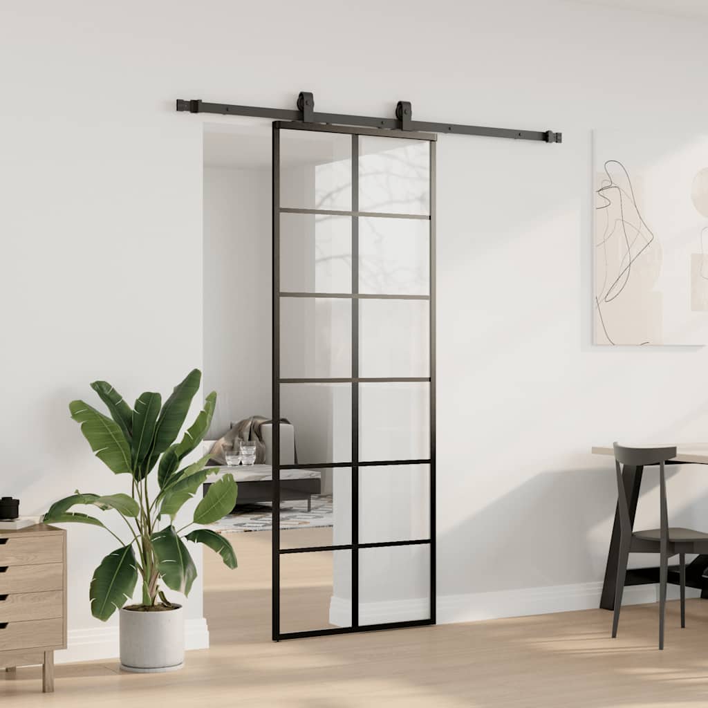 vidaXL Drzwi przesuwne z zestawem okuć czarne 76x205 cm ESG szkło